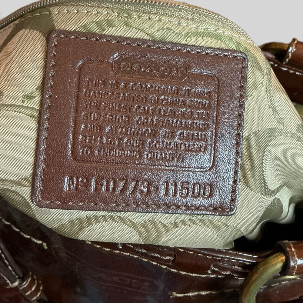 Coach Tribeca Patent Leather Tote Brown East West Shoulder Bag - Picture 12 of 13
